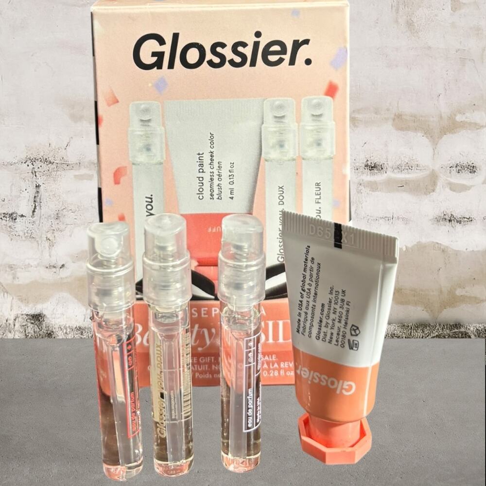 Glossier mini set with coral peach and clear accents